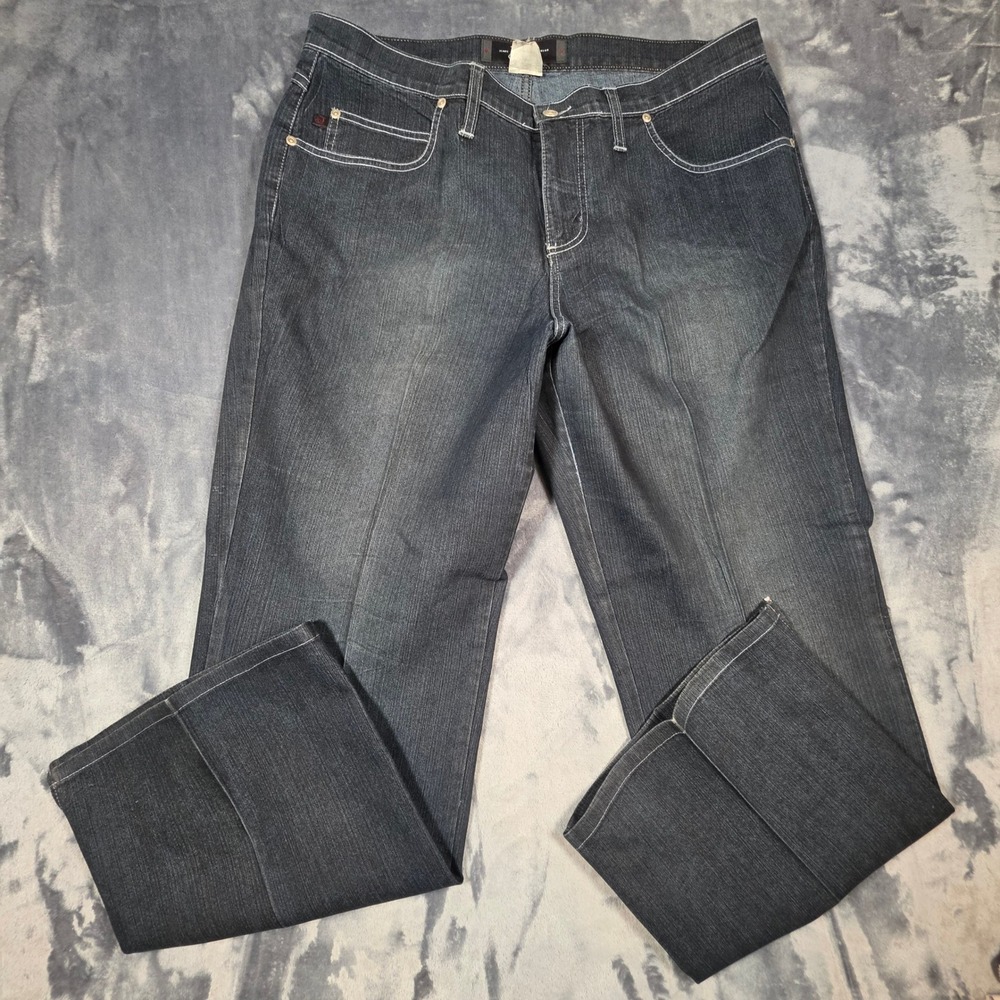 Vtg Jalate Jeans Wear Womens 16 Dk Wash Straight Leg Starch Trousers Slit Hem